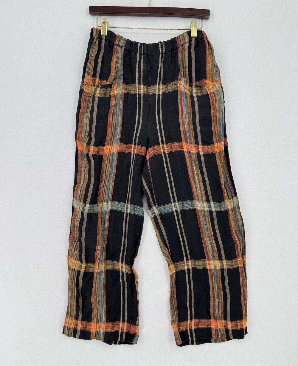 Vintage Dorothee Bis E&J Jacobson Brown Plaid Linen Crop Pants Sz FR 38 US 6